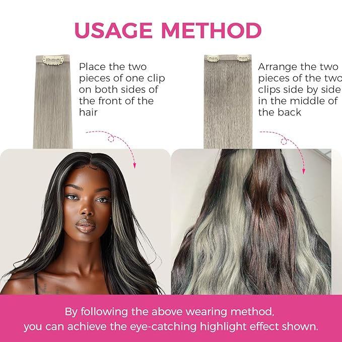 Lashey Seamless Clip in Hair Extensions Human Hair 4pcs 50g Grey 22 Inch Long Straight Clip in Hair Extensions Human Hair with Invisi Edge