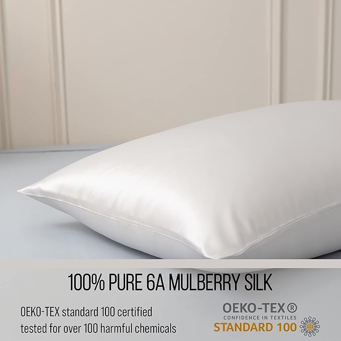 Bella Coterie Luxury Silk Pillowcase for Hair and Skin | 30 Momme | 100% Pure 6A Mulberry Silk | Super Soft | Perfectly Plush [Standard, White]