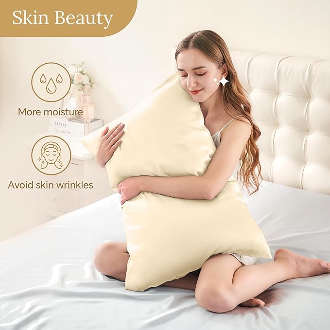 INFIIXSO Silk Pillow Cases 2 Pack Standard Size, Ultra Smooth & Soft Mulberry Silk Pillow Case for Hair and Skin, Breathable Cooling Silk Pillowcase with Hidden Zipper (Ivory, 20x26 Inches)