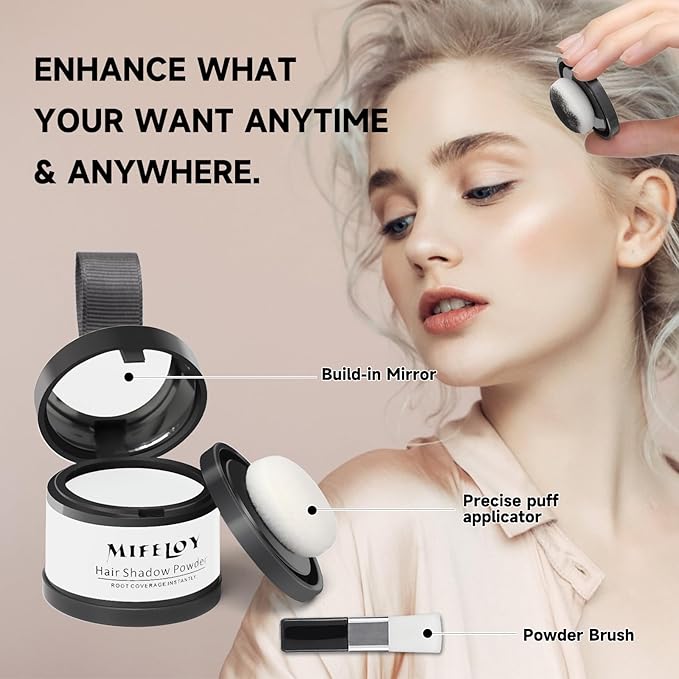 Root Touch Up Powder, Instantly Gray Hair Cover Up, Women Color Root Coverage Shadow Powder for Thinning Grey Hairline, Men Roots Concealer for Hair Loss Beard Line Eyebrow, White
