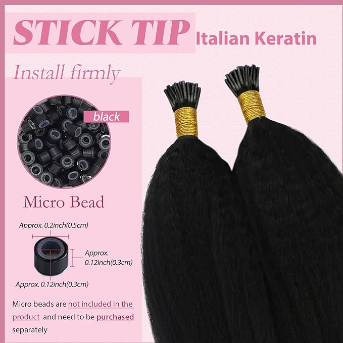 YoungSee I Tip Hair Extensions Human Hair Kinky 22In Itip Human Hair Extensions Black Kinky Straight 50g Itips Hair Extension 50s Cold Fusion Hair Extension Curly for Long Hair