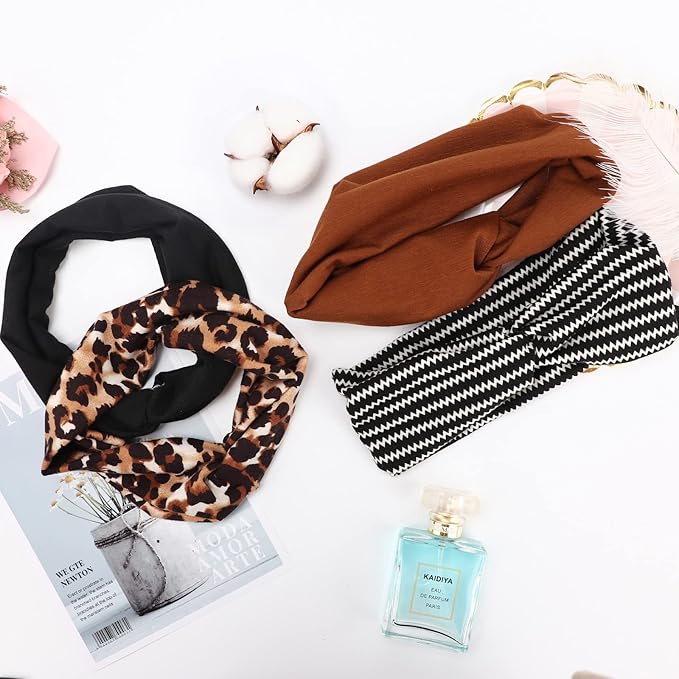 DRESHOW 8 Pack Headbands for Women Girls Vintage Leopard Headband Knotted Headwraps Criss Cross Hair Bands Accessories