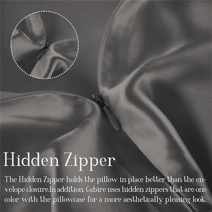 Mulberry Silk Pillowcase for Hair and Skin Prevent Acne Both Sides Real Silk Pillowcases Organic Silk Pillow Cases with Hidden Zipper, Grey, Standard (20"×26")