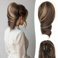 12 Inch Short Ponytail Extension - Curly Pony Tails Hair Extensions, Claw Clip Ponytail Extension, Synthetic Hair Extensions Ponytail, Clip in Ponytail (Color: Chestnut Brown With Golden Highlights)
