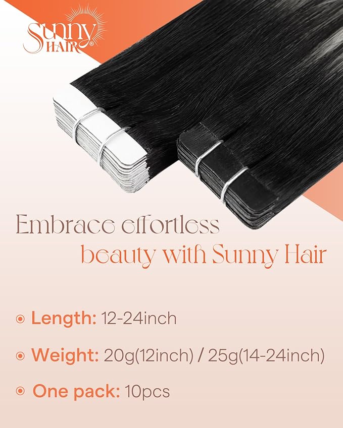 Sunny Hair Tape in Hair Extensions Real Human Hair Invisible Remy Hair Extensions Tape ins for Women Ombre Natural Black Root to Sliver Grey 24 inch 25G