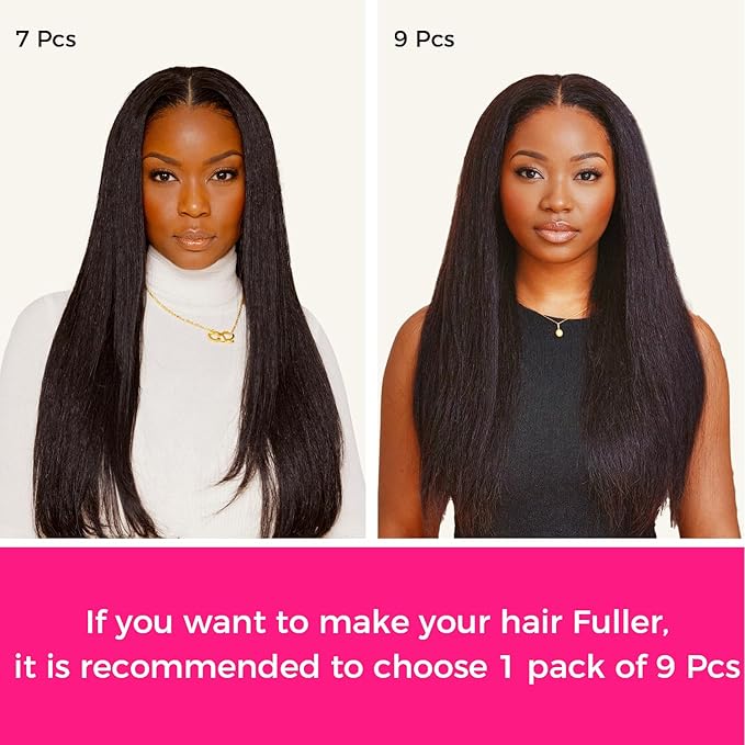 Lashey Seamless Clip in Hair Extensions Human Hair 130g 18 Inch 9pcs #2 Dark Brown Light Yaki Straight Full Pack Clip in Hair Extensions for Women