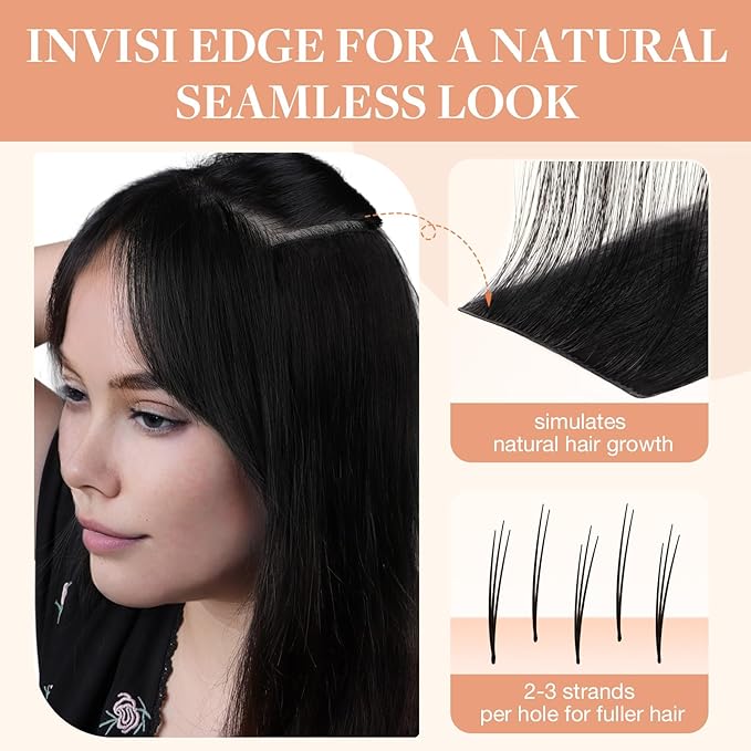 GOO GOO Invisi Edge Tape in Hair Extensions Human Hair, 1 Jet black, 6pcs 16inch 15g, Virgin Remy Hair, Seamless Injected Tape, Natural Look