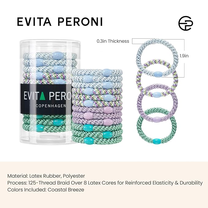 EVITA PERONI 12 Pcs Hair Ties, High Elastic Ponytail Holders, Hair Ties No Damage for Thick Curly Hair Women Men (Coastal Breeze)