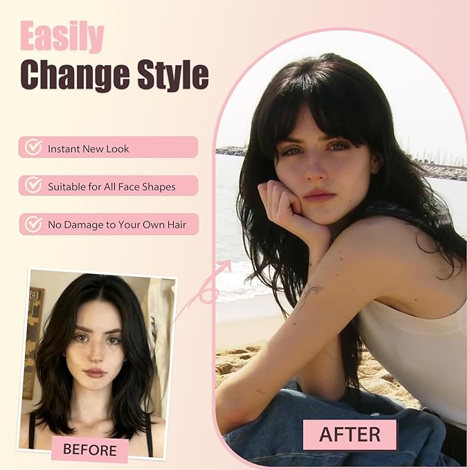 Clip in Bangs, Synthetic Wispy Bangs Hair Clip, Blonde Mix Light Blonde Fake Bangs Fringe with Temples Hairpieces for Women Natural Curved Hair Extensions for Daily Wear