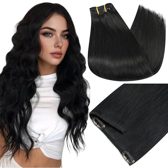 Full Shine Black Hair Extensions Clip in 160 G 18 Inch Clip ins Real Human Hair Black Women 7 Pcs