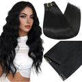 Full Shine Black Hair Extensions Clip in Human Hair 135 G Human Hair Clip in Extensions Black Woman Clipins Hair Extensions That Can Be Styled 16 Inch 7 Pcs