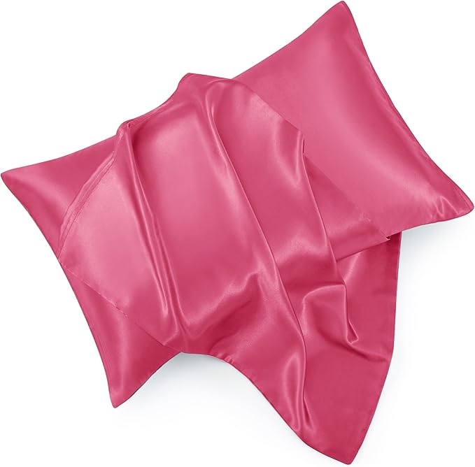 Peach Red King Size Satin Pillowcase Set of 2 with Envelope Closure,Peach Red Silk Pillowcase for Hair and Skin (20x36)