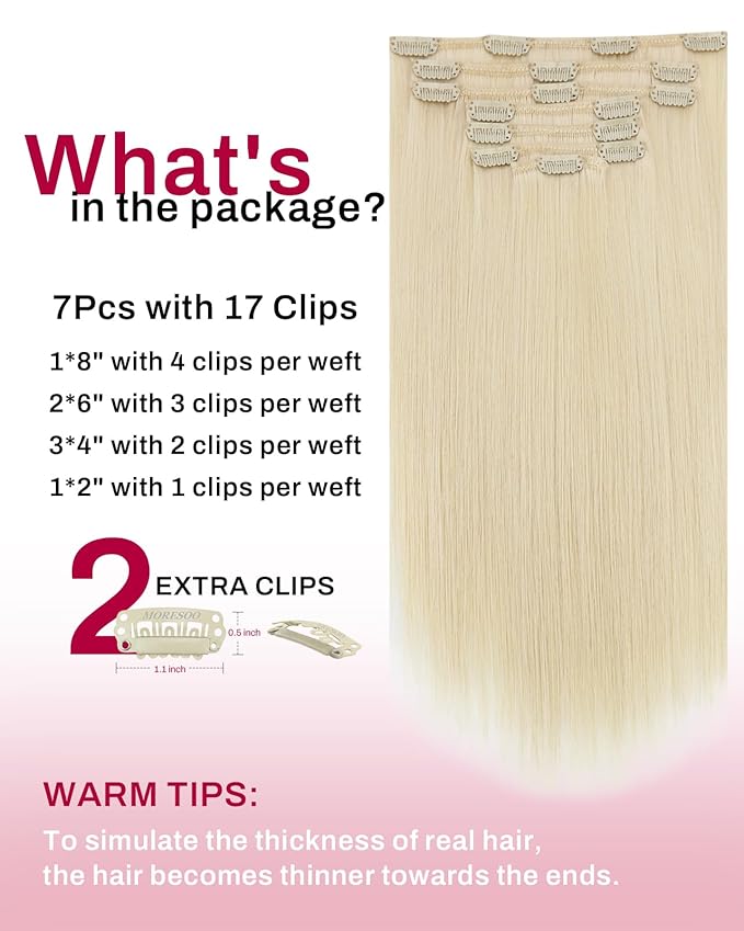 Moresoo Long Blonde Clip in Hair Extensions 24 inch Golden Platinum Blonde Real Human Hair Extensions Clip ins Remy for Women Long Straight 120g/7pcs 24 inch