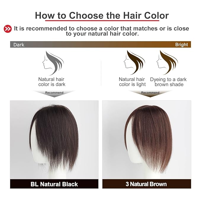 Real Human Hair Topper Pieces Double-Monofilament Top Hand-Tied Mid Length for WomenThinning Hair BHADS914 (BL Natural Black × Hair Length:9.8"(25cm), Base Size:3.5"×5.5"(9cm×14cm))
