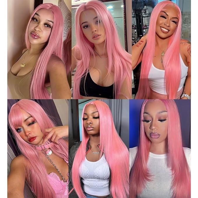 Light Pink Straight Bundles Human Hair Pink Bundles 20 22 24 Inch Niegmeag Brazilian Virgin Remy Hair Extensions Double Weft Pure Pink Bundle