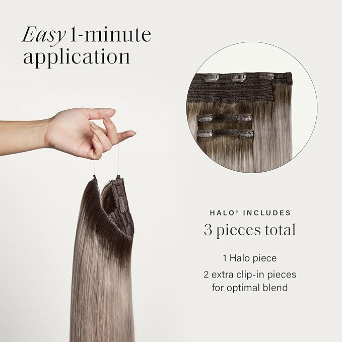Luxy 100% Remy Human Hair – Halo Clip-In Hair Extensions –Natural Looking Volume & Length - One-Piece - Easy 5-Min Application 180 grams 20" Dimensional Rooted Ash Blonde