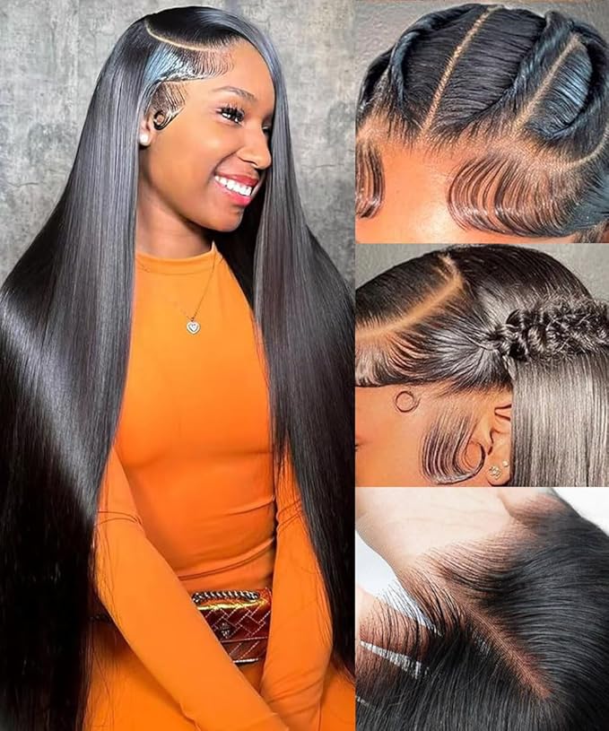 13x6 Lace Front Wigs Human Hair Full Real Virgin Hair 200% Density Straight Wigs Human Hair Pre Plucked No Tangle Shedding Silky Soft Smooth HD Lace Frontal Wigs Natural Black Color 26 Inch