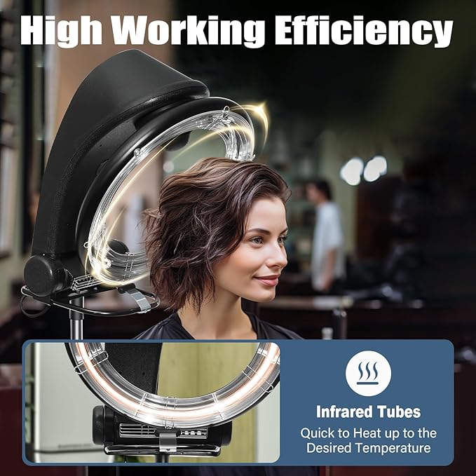 3 in 1 Hair Dryer, Orbiting Infrared Hair Dryer, Halo Roller Ball Hair Color Processor, 850w, For Home and Salon, Black