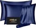 Silk Pillow Cases 2 Pack, Mulberry Silk Pillowcases Standard Set of 2, Smooth, Anti Acne, Beauty Sleep, Both Sides Natural Silk Satin Pillow Cases for Women 2 Pack with Zipper for Gift, Navy Blue