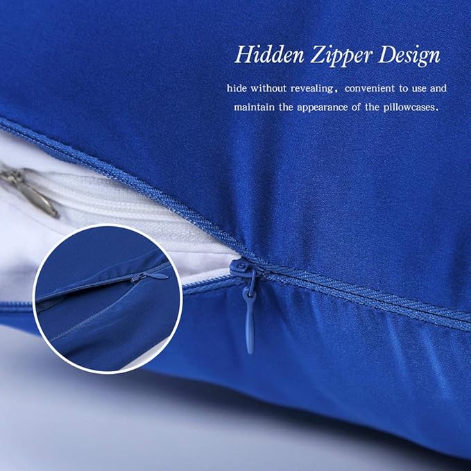 100% Mulberry Silk Pillowcases Set of 2 for Hair and Skin and Super Soft and Breathable Queen Size Nature Silk Pillowcases (Queen, Royal Blue)