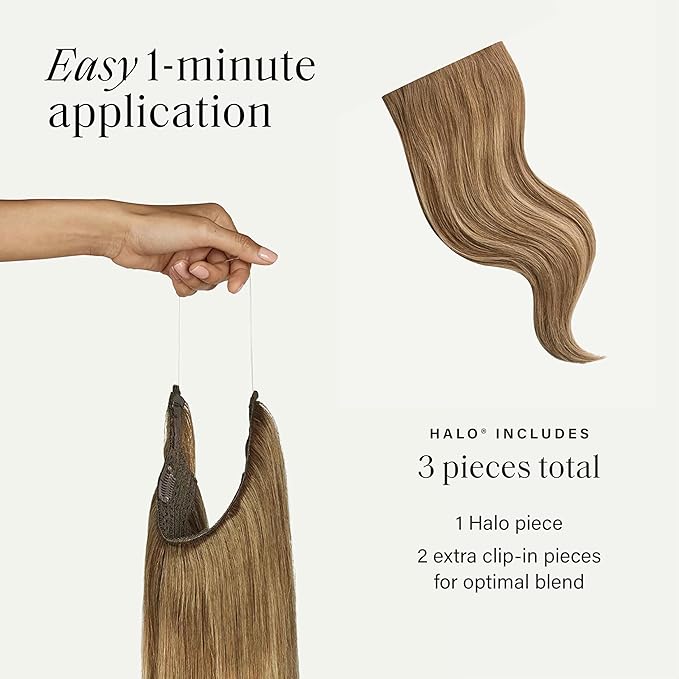 Luxy 100% Remy Human Hair – Halo Clip-In Hair Extensions –Natural Looking Volume & Length - One-Piece - Easy 5-Min Application 140 grams 16" Bronde Balayage Halo