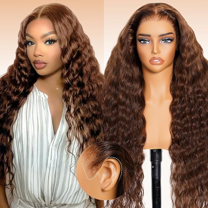 Arabella Chocolate Brown Deep Curly Lace Front Wigs Human Hair 13x6 HD Lace Frontal Wigs Curly Human Hair Brown Glueless Wig For Women Pre Plucked with Natural Hairline 26 Inch