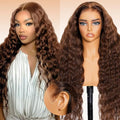 Arabella Chocolate Brown Deep Curly Lace Front Wigs Human Hair 13x6 HD Lace Frontal Wigs Curly Human Hair Brown Glueless Wig For Women Pre Plucked with Natural Hairline 24 Inch