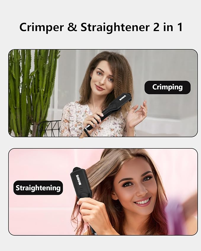 DSHOW Hair Crimper for Women Girls, Hair Straightener with 4 Interchangeable Titanium Ceramic Flat Crimping Iron Plates