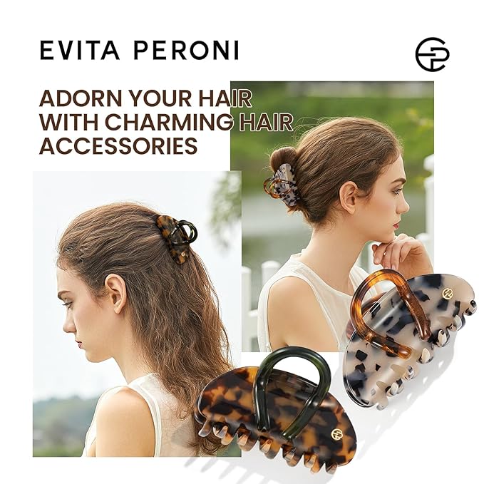 EVITA PERONI Middle Hair Clip, "Vintage Candy" Hair Clips for Women Strong Grip Acetate Shark Claw Clip with Gift Box, Tortoise