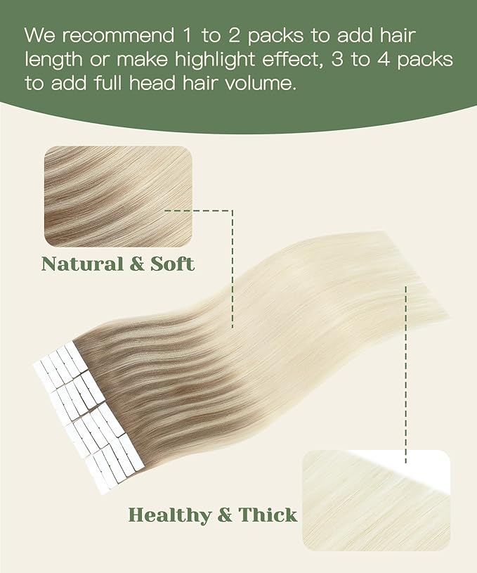 SURNEL Injected Tape in Hair Extensions 14Inch Ash Brown to Platinum Blonde Upgraded Seamless Remy Invisible Tape in Extensions 20 Pcs 30g(#860,14)