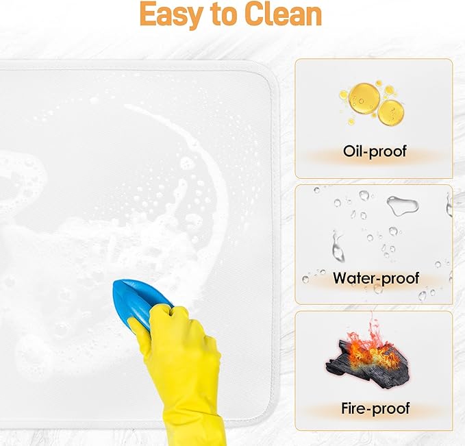 Heat Resistant Mat for Air Fryer, 16 x 20in Heat Resistant Mat for Countertop, Fireproof Silicone Countertop Protector Appliance Slider for Air Fryer, Coffee Maker, Toaster, Oven White