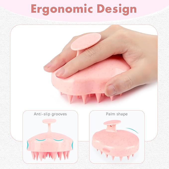 FREATECH Scalp Massager Hair Growth, Scalp Scrubber Shampoo Brush with Soft Silicone Bristles for Dandruff Removal and Hair Care, Wet & Dry Hair Massager Scalp Exfoliator, Chalk Pink