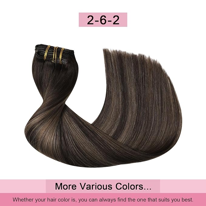 Pro2.0 Clip in Hair Extensions Real Human Hair 20inch 7pcs #2/6/2 Balayage Dark Brown to Chestnut Brown Remy Real Human Hair Extensions Clip ins 120g Thick Double Weft（#2/6/2-20inch）