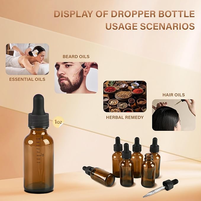 6 Pcs 1oz Amber Glass Eye Dropper Bottle, Tincture Bottles With Leak-Proof Design, Stronger Suction for All Kinds of Mixed Liquids