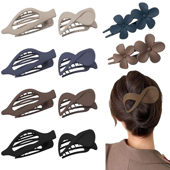 10 Pcs Flat Hair Clips for Women, Lay Flat Claw Clips French Glossy Claw Clips for Thick & Thin Hair No-Slip Hair Claw Strong Hold Barrettes Hair Clamps for Women