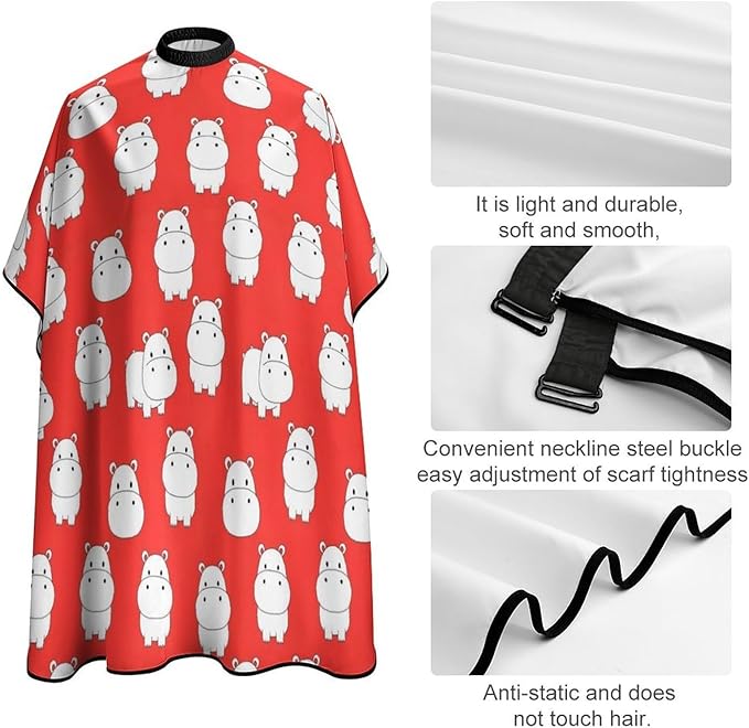 Women White Hippo Pink Salon Haircut Capes, Full Coverage Dyeing Salon Apron for Hairdressers, Easy Clean