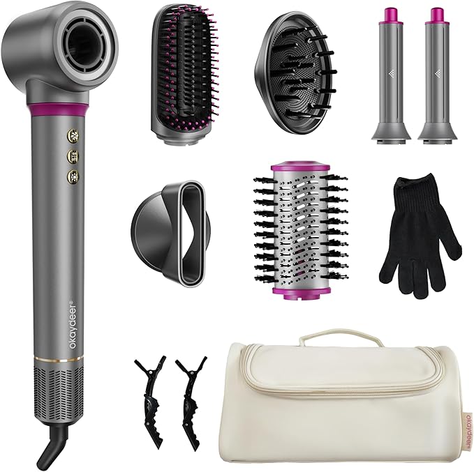 7 in One Hair Dryer with Auto Wrap Curlers, Negative Ionic, No Heat Damage, Blow Dryer Brush, Fast Drying & Frizz-Free Styling, Hot Air Styler, Straightener&Volumizing Brush with Storage Bag