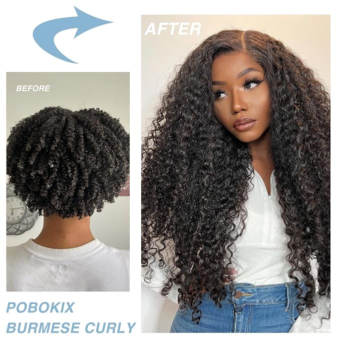 Burmese Curly Clip in Hair Extensions Real Human Hair 8Pcs Brazilian Human Hair Clip ins for Black Women With 18Clips 120g 16inch #1B Natural Black
