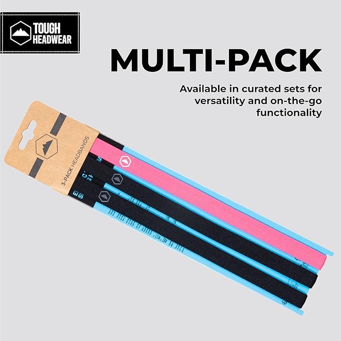 Tough Headwear Athletic Headband Set - Thin Headbands for Women - Elastic Sport Hair Bands Men - Skinny Sports Hairbands - Non Slip Athletic Head Bands for Sports - Black