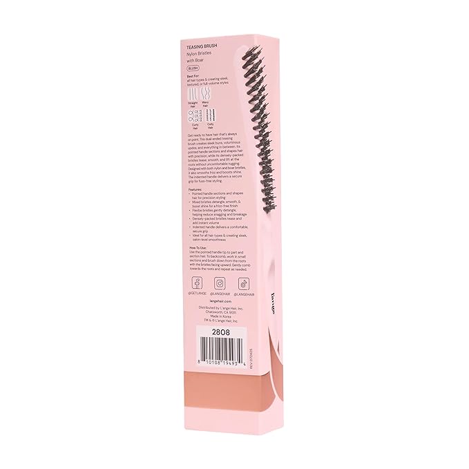L'ANGE HAIR Detangling Teasing Brush with Nylon & Boar Bristles | Precise Sectioning | Adds Volume & Root Lift | Tames Flyaways & Frizz | Indented Grip | All Hair Types (Blush)