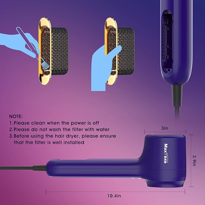 Hair Dryer, Ionic Blow Dryer, 110, 000 RPM Brushless Motor for Fast Drying, Low Noise, Memory Function, Reduce Frizz, Hollow，Professional High Speed Hairdryer with 2 Magnetic Nozzles for Home, Salon