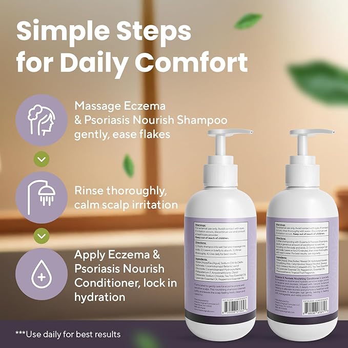Marie Originals Eczema & Psoriasis Nourishing Shampoo and Conditioner Bundle – Itchy Scalp Relief, Dry Scalp Shampoo & Hydrating Conditioner with Tea Tree, Lavender & Peppermint – 8 oz Each