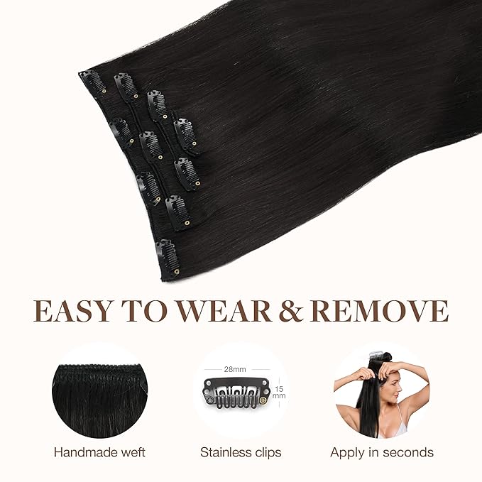 GOO GOO Clip in Hair Extensions Real Human Hair, Remy Human Hair Extensions Clip ins for Women, Natural Human Hair, 18inch 70g 4Pcs, 1B Natural black