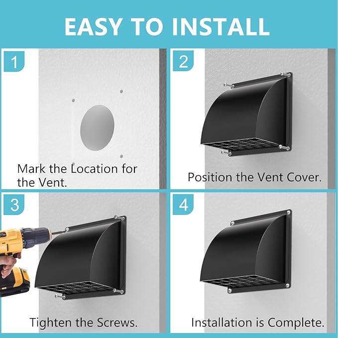 5 Inch Dryer Wall Vent Cover, HG Power Metal Wall Vent Cap Outside with Removable Screen & Cushioned Non-Return Flap for Home Wall, Air Condition, Range Hoods, Kitchen (Black)
