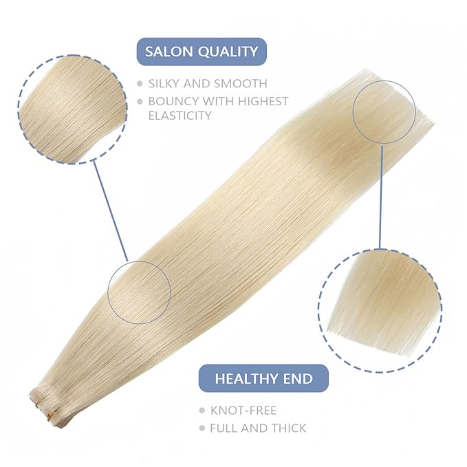 COOKAYU Invisible Tape in Hair Extensions Human Hair, Platinum Blonde 30g 20pcs 14Inch Seamless Extensions Straight Invisi Edge Tape ins