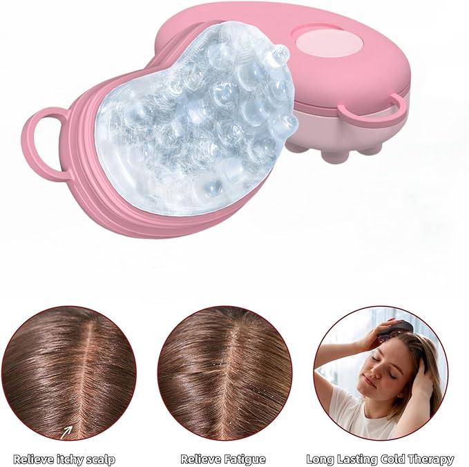 Scalp Ice Massager for Migraine Relief, Headache Care Ice Therapy Back to School Essentials, Stress & Hangover Natural Cooling Therapy Detachable Ice Compress Tool (Pink)