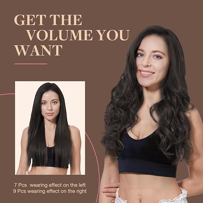 GOO GOO Clip in Hair Extensions Real Human Hair, Remy Human Hair Extensions Clip ins for Women, Natural Human Hair, 22inch 150g 9Pcs, 2 Dark Brown