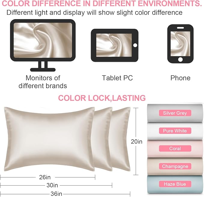 Mulberry Silk Pillow Cases 2 Pack King Size 20x36 Inches with Hidden Zipper, Ultra Smooth and Soft Breathable Cooling Silk Satin Pillowcase Set of 2, Better for Hair and Skin, Gifts for Women Men