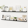 Picture Ledge Shelf, Solid Pine Wood Floating Shelves Set of 2, 48 Inches Nursery Book Shelves for Toys Storage, Kids Bookshelf Wall Mounted for Living Room Bedroom Decor Books Photo Frames, Black