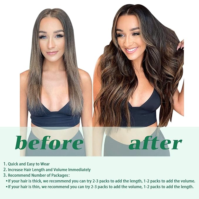 GOO GOO Clip in Hair Extensions Real Human Hair, Remy Human Hair Extensions Clip ins for Women, Natural Human Hair, 24inch 120g 7Pcs, 1B/6/1B Balayage Natural Black to Chestnut Brown